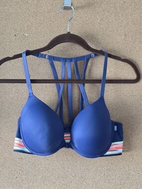 PINK Victoria’s Secret Strappy Sports Bra 36C Blue Multicolor